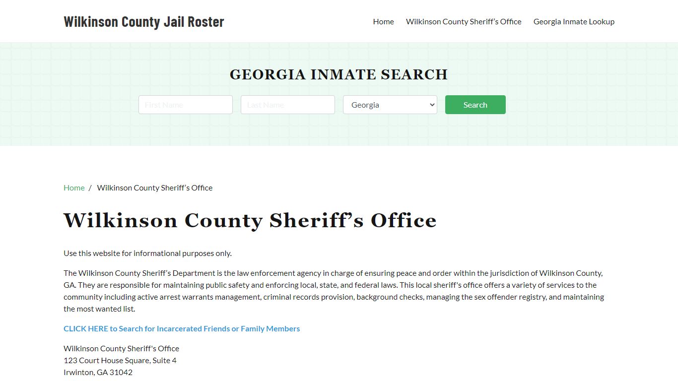 Wilkinson County Sheriff Office, GA, Arrest Warrants Search